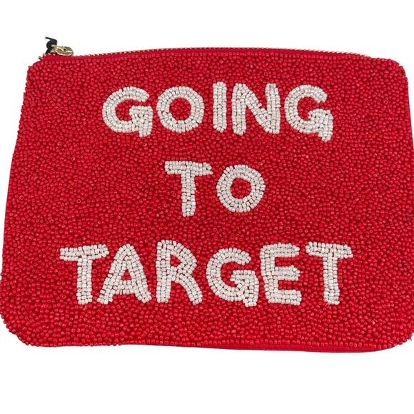 Kate Spade New York GOING TO TARGET Beaded Clutch Red White Cotton Pockets NWT - Picture 4 of 12